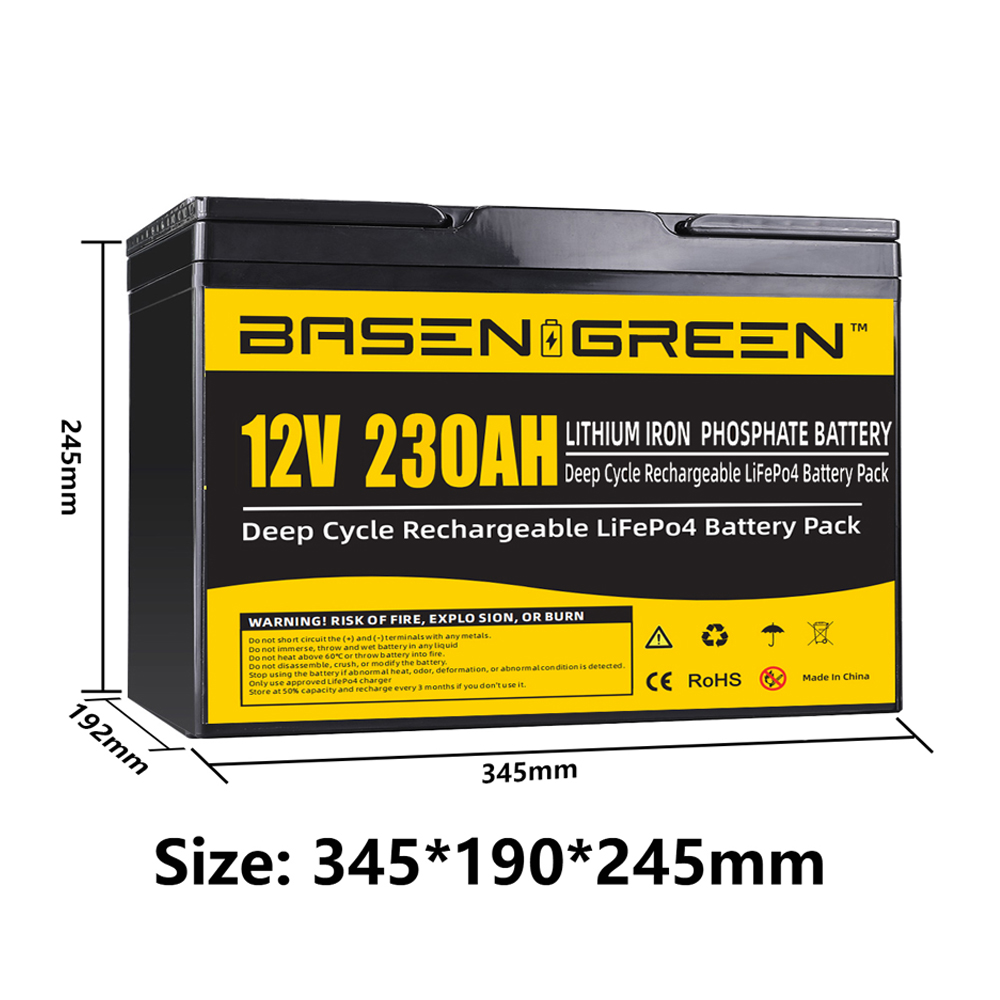 Basen 12V 230Ah Lifepo4 Battery Pack Rechargable Lithium Ion Cell Deep Cycles For Solar System